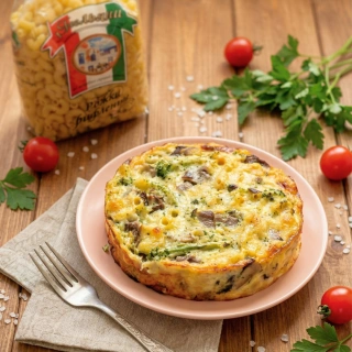 Запеканка с грибами, брокколи и макаронами фото