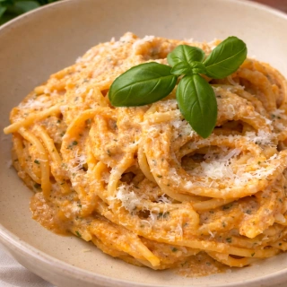 Спагетти с запеченными томатами и чесноком  фото